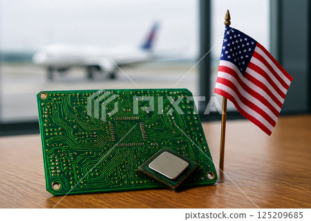 Tariffs on semiconductor IC substrates and the American flag 1 "AI generated image" 125209685
