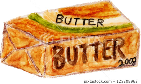 袋子裡的一盒奶油，手繪彩色鉛筆畫 125209962