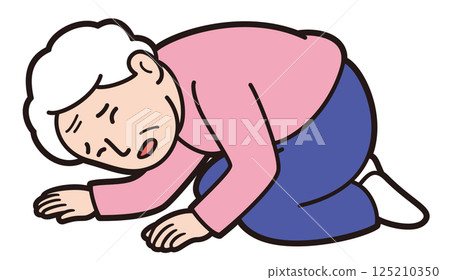 Vector illustration of a painful elderly woman crouching down Vector illustration of a painful elderly woman crouching down 125210350