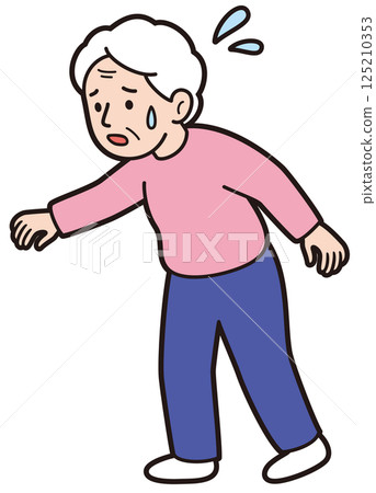 A vector illustration of an elderly woman who is in a hurry because she is losing her balance and about to fall A vector illustration of an elderly woman who is in a hurry because she is losing her balance and about to fall 125210353
