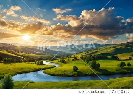 beautiful sunset in mountains beautiful sunset in mountains 125210502