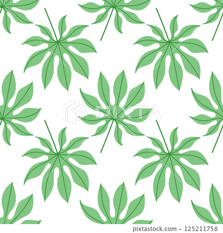 Seamless tropical leaf pattern in flat vector style for summer decoration. Perfect for summer design, packaging, and textile. Clean flat style with natural energy. 125211758