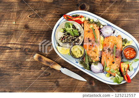 Piece of raw salmon. Piece of raw salmon. 125212557