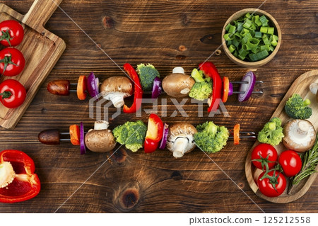 Fresh vegetables on skewers. 125212558