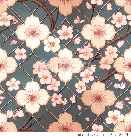 Repeated seamless cherry blossom background illustration material 125212839