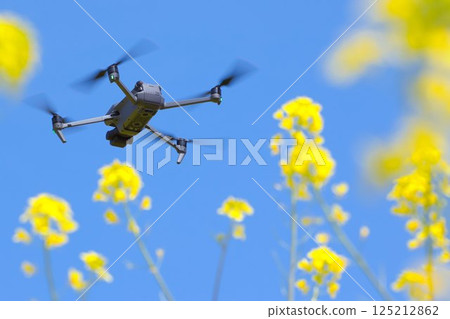 一架無人機飛過春天的花田（左上） 125212862