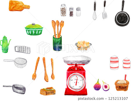 Illustration set of simple kitchen tools 125213107