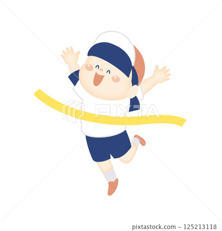 微笑的女孩衝過終點線 125213118