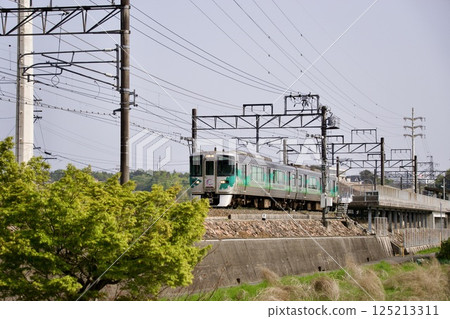 Aichi Loop Railway 2000 series and fresh green maple leaves Aichi Loop Railway 2000 series and fresh green maple leaves 125213311