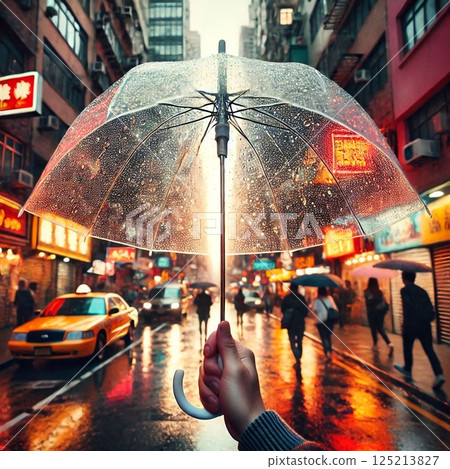 Rain sounds and vinyl umbrellas 125213827