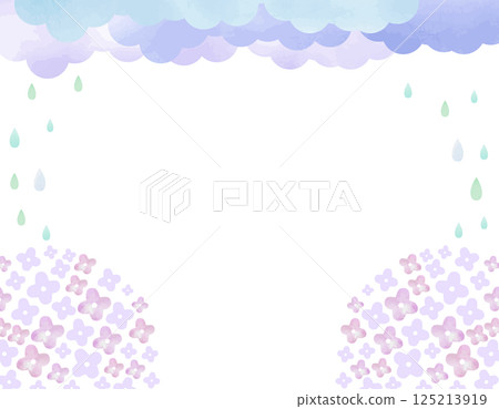 梅雨季節的形象：繡球花與雨雲框架背景材質2 125213919