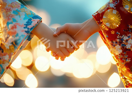 身著浴衣的姊妹牽著手，背景是燈光 125213921