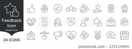 Feedback And Rating Icon Set. Customer Satisfaction, Review, And Quality Assurance Outline Symbol Collection. Editable Stroke. Isolated Vector Illustration Feedback And Rating Icon Set. Customer Satisfaction, Review, And Quality Assurance Outline Symbol Collection. Editable Stroke. Isolated Vector Illustration 125214004