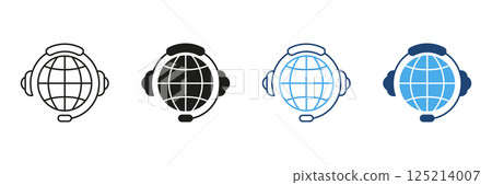 Global Customer Support Headset Icon Set. International Communication And Call Center Service Symbol Collection. Multilingual Assistance And Technical Help. Isolated Vector Illustration 125214007