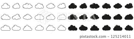 Cloud weather line and solid icon set. Beautifully cloud symbol collection. Editable Stroke. Isolated vector illustration Cloud weather line and solid icon set. Beautifully cloud symbol collection. Editable Stroke. Isolated vector illustration 125214011