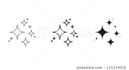 Sparkle Effects Decorative Line And Solid Icon Set. Shine And Glitter Emblem Symbol Collection. Isolated Vector Illustration 125214016