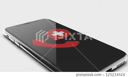 Smartphone with red cross icon symbolizing emergency medical assistance Smartphone with red cross icon symbolizing emergency medical assistance 125214324
