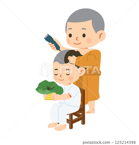 Illustration of Monks Giving a Haircut Illustration of Monks Giving a Haircut 125214398
