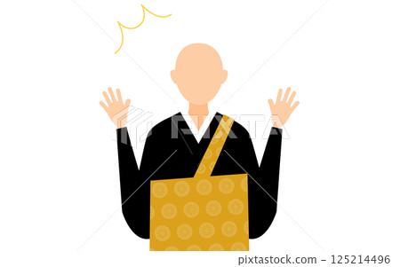 A simple illustration of a Buddhist monk spreading his arms in surprise 125214496