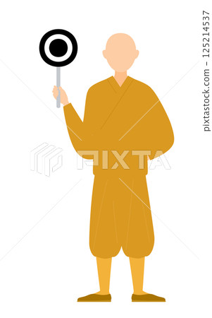 A simple illustration of a Buddhist monk holding a round stick 125214537