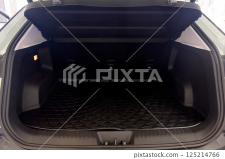 Large black empty car trunk. Open car trunk close up Large black empty car trunk. Open car trunk close up 125214766
