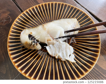 Grilled black cod marinated in Saikyo miso; grilled white fish marinated in miso. Grilled black cod marinated in Saikyo miso; grilled white fish marinated in miso. 125215086