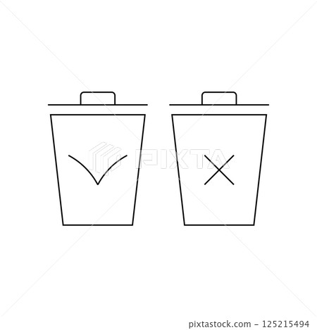Trash can with lid. Check mark and a cross. Vector editable outline icons. 125215494