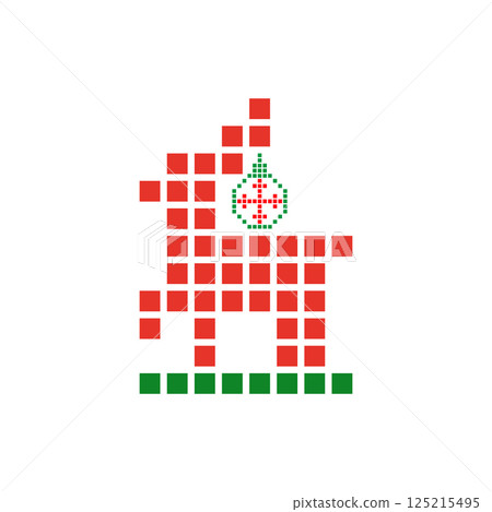 Christmas deer with New Year bauble and snowflake. Vector logo and icon. Ornament for decoration. 125215495