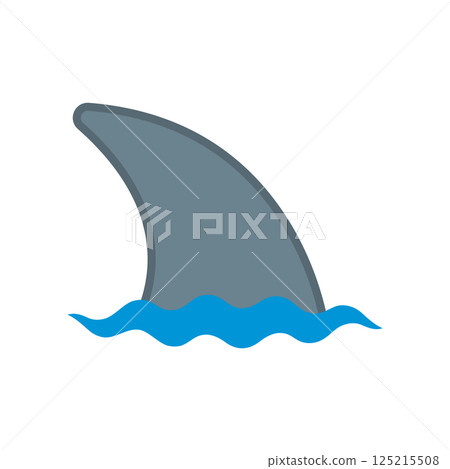 Fish fin icon with water wave. Shark or dolphin fin. Isolated vector illustration on white background. 125215508