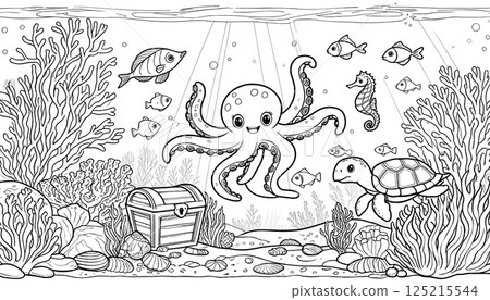 Coloring pages for kids about the underwater world 125215544