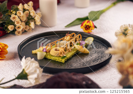 Gourmet fine dining starter 125215565