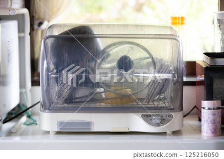 A dish dryer placed in a haphazard manner A dish dryer placed in a haphazard manner 125216050