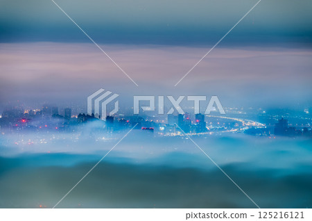 Whispers Through the Mist: Taipei City Lights in a Dreamy. 125216121