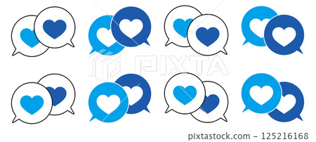 Simple overlapping speech bubble set, heart symbol, colorful, light blue & blue 125216168