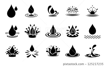 water droplets, drop,dribble, splash and wave, water icon vector. 125217235
