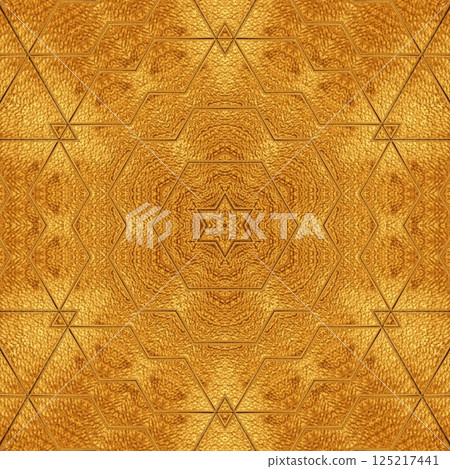 Luxurious gold texture art for foil, digital paper, textile, ceramic tiles, and wrapper printing. Golden pattern background design with wooden finishing for interior decoration 125217441