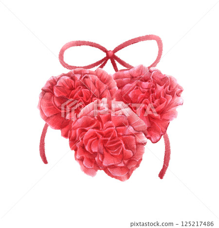 Watercolor style red carnation three-ring illustration with ribbon 125217486