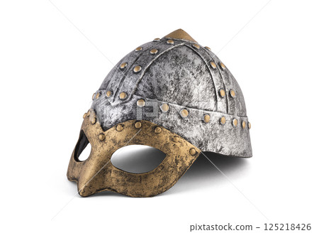 Medieval knight helmet isolated on white background with clipping path Medieval knight helmet isolated on white background with clipping path 125218426