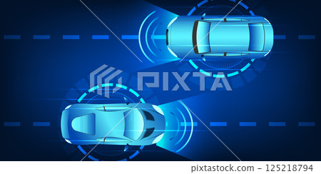 Smart car technology with an autonomous driving system with front detection signal, AI-powered vehicle technology, intelligent object detection, and future mobility innovations Smart car technology with an autonomous driving system with front detection signal, AI-powered vehicle technology, intelligent object detection, and future mobility innovations 125218794