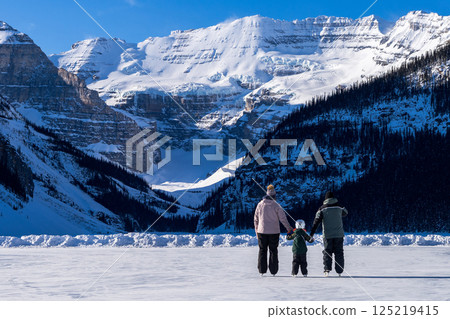 Ice sculptures and skating at Lake Louise Winter Festival, Canadian Rockies 125219415