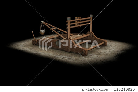 balista, catapult, 3d visualization, illustration balista, catapult, 3d visualization, illustration 125219829