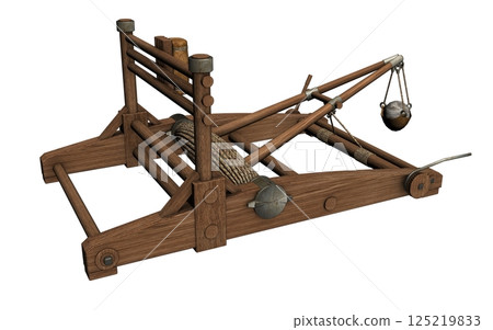balista, catapult, 3d visualization, illustration balista, catapult, 3d visualization, illustration 125219833