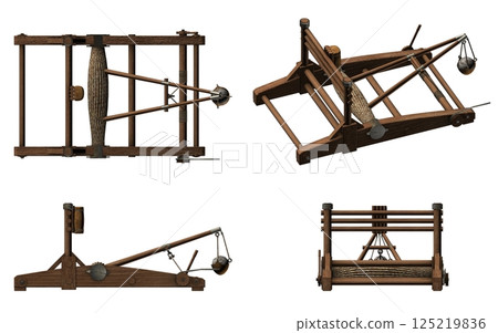 balista, catapult, 3d visualization, illustration balista, catapult, 3d visualization, illustration 125219836