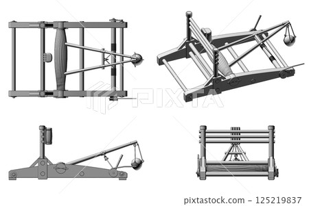 balista, catapult, 3d visualization, illustration balista, catapult, 3d visualization, illustration 125219837
