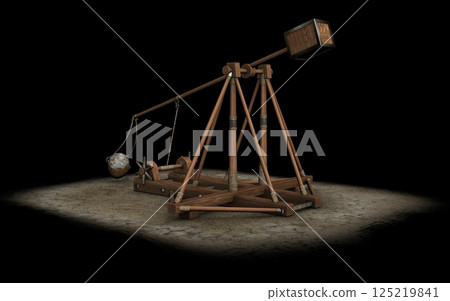 balista, catapult, 3d visualization, illustration balista, catapult, 3d visualization, illustration 125219841