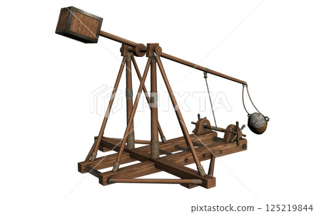 balista, catapult, 3d visualization, illustration balista, catapult, 3d visualization, illustration 125219844