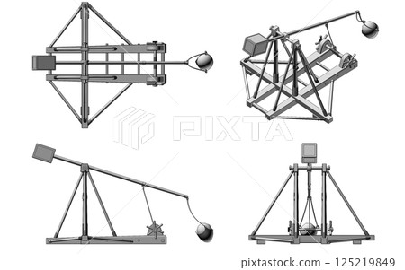 balista, catapult, 3d visualization, illustration balista, catapult, 3d visualization, illustration 125219849