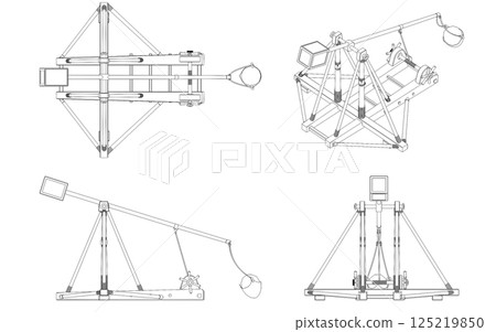 balista, catapult, 3d visualization, illustration balista, catapult, 3d visualization, illustration 125219850