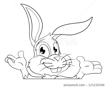 Easter Bunny Rabbit Cartoon Character Peeking Sign 125220398