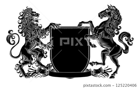 Crest Lion Horse Coat Of Arms Heraldic Shield Crest Lion Horse Coat Of Arms Heraldic Shield 125220406